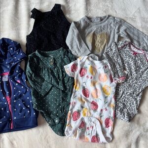 Baby Carter’s Hoodie Black Dot Dress Gold Heart Cheetah Fruit Print Onesies 6 M